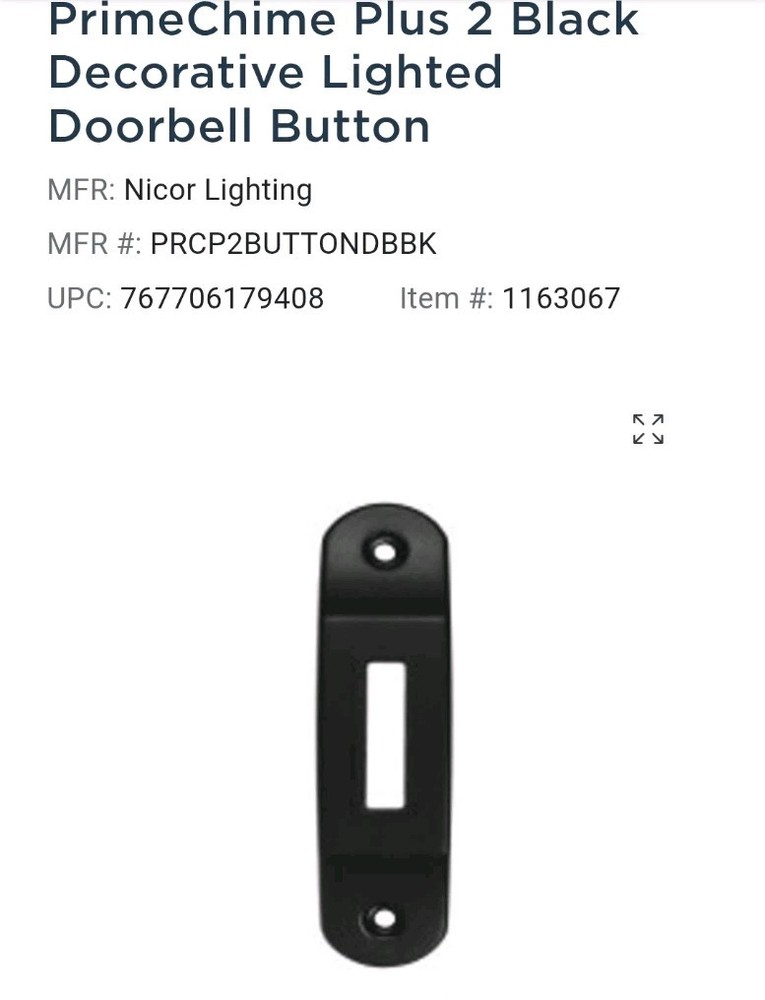 Nicor PrimeChime Plus 2 Black Decorative Lighted Doorbell Button