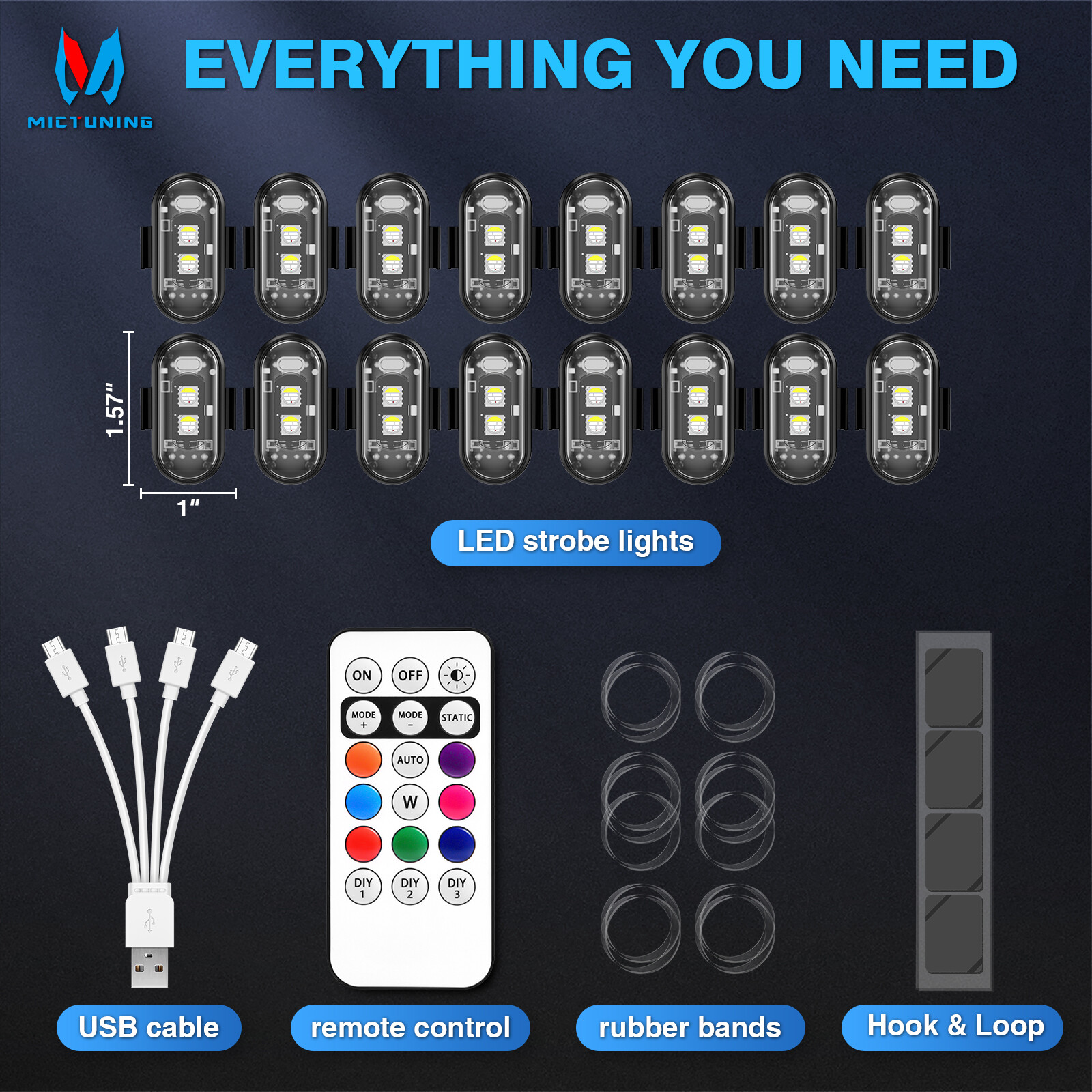 16 PCS Wireless LED Strobe Lights 8 Colors USB Rechargeable Anti-Collision Lamps