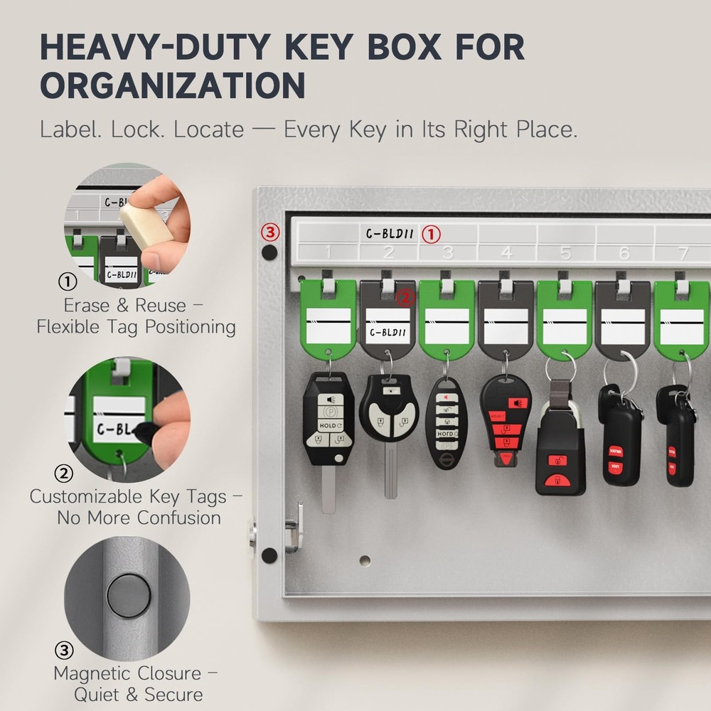 WeHere Key Lock Box, Wall Mount Cabinet With 16 16 Box (Basic), Black