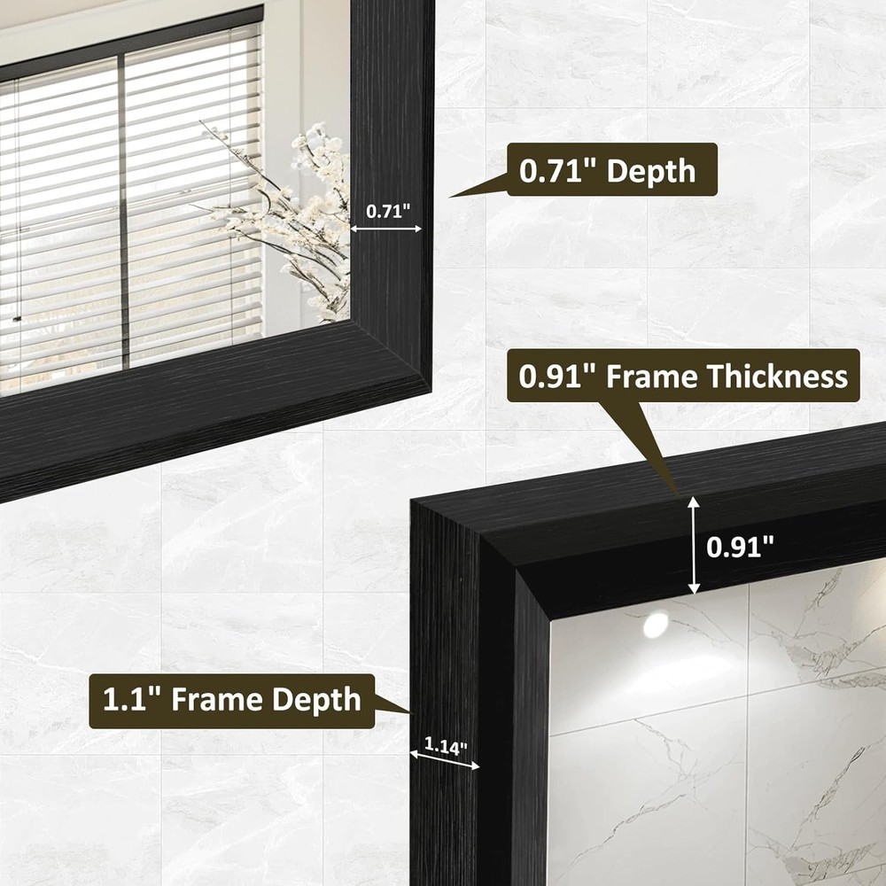 24X36 Inch Black Bathroom Mirror, Matte Black Framed Mirror, Rectangular Wall...