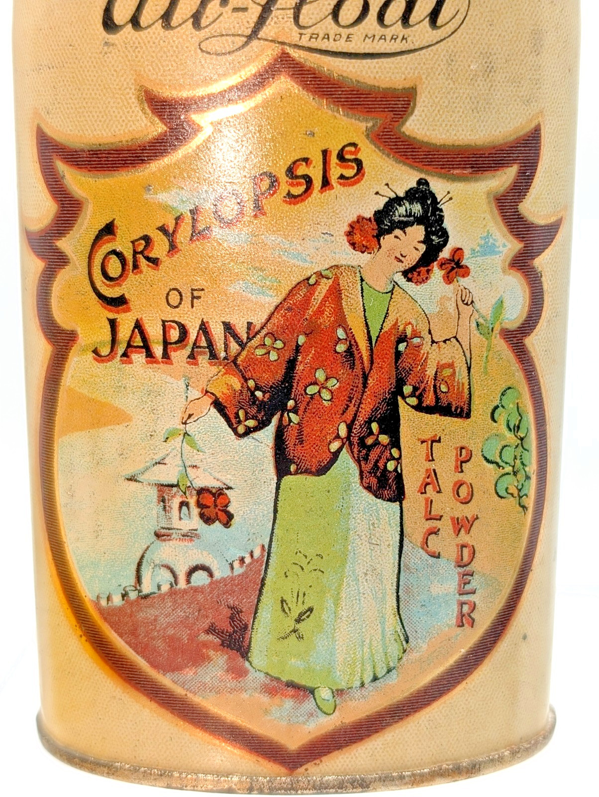 VTG AIR FLOAT CORYLOPSIS OF JAPAN TALC POWDER LITHO TIN CAN TALCUM CO.