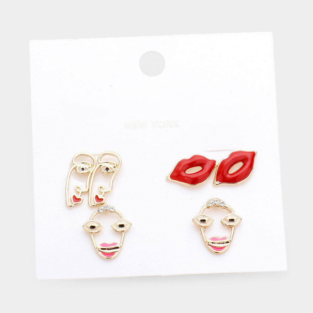 Human Face lips stud earring set