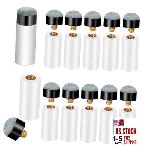 10 Sets Pool Stick Tips, Pool Cue Tips with White Ferrules, Durable & Easy to