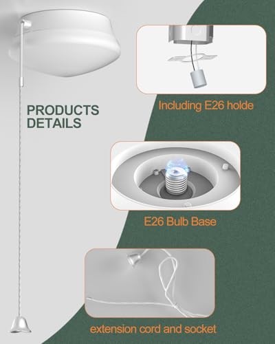 7” Modern LED Ceiling Light with Pull Chain 12W 4000K, 1300lm, 125W E26-2Pack