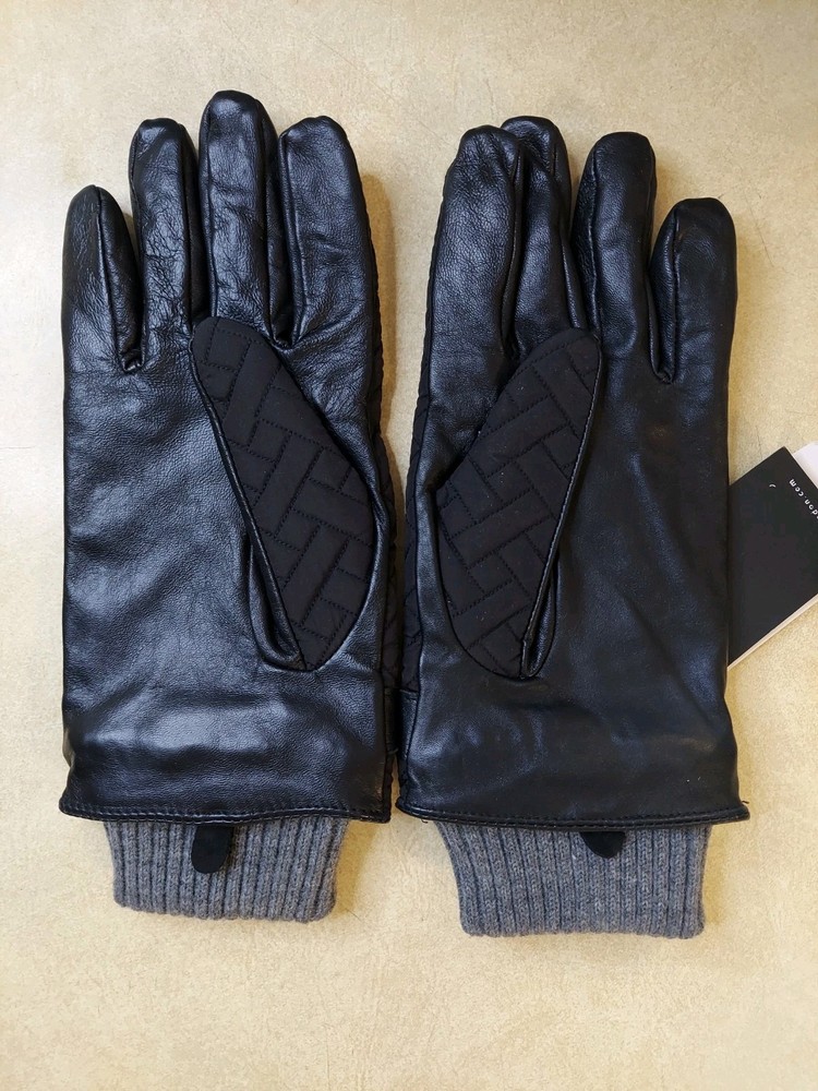 DUNE Black Quilted Leather Gloves Touch Tech NICE