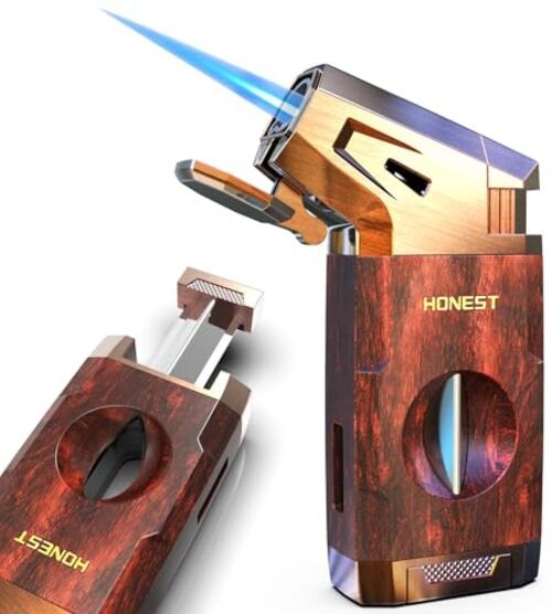 Butane Torch Lighter with V Cutter, Windproof Jet Flame Lighter Torch Refill,