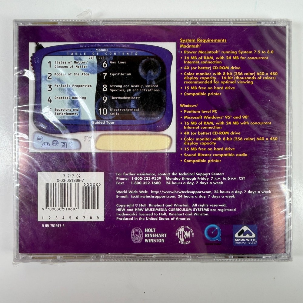 Holt Chemfile Interactive Tutor Chemistry Software Macintosh Windows CD-ROM NEW