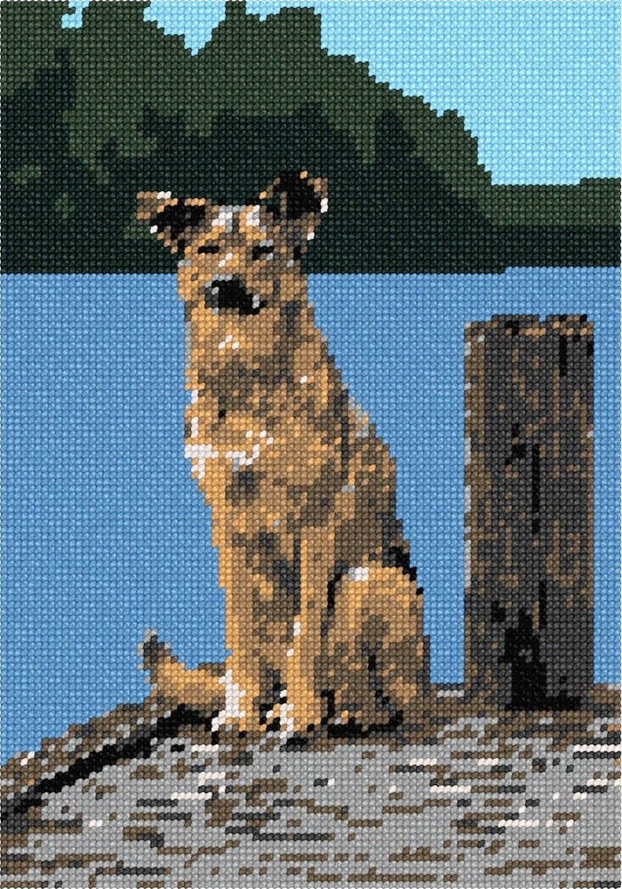 Dog Posing Needlepoint Kit or Canvas