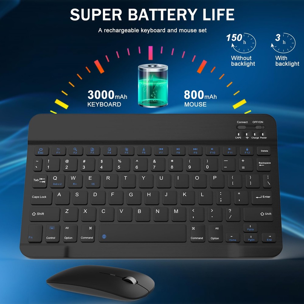 Rechargeable Bluetooth Keyboard and Mouse Combo, Universal Ultra-Slim Wireless