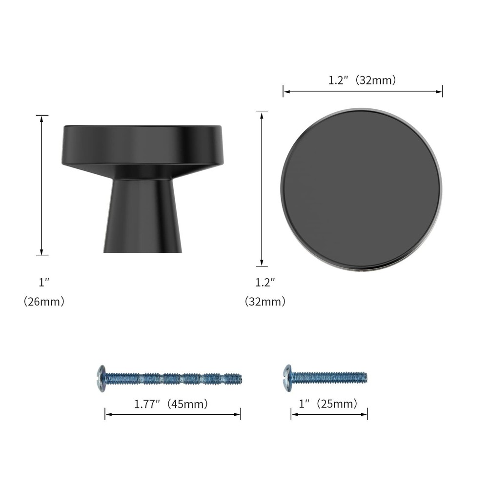 10 Pack Kitchen Cabinet Knob Matte Black Round Dresser Knobs Drawer Knobs Kit...