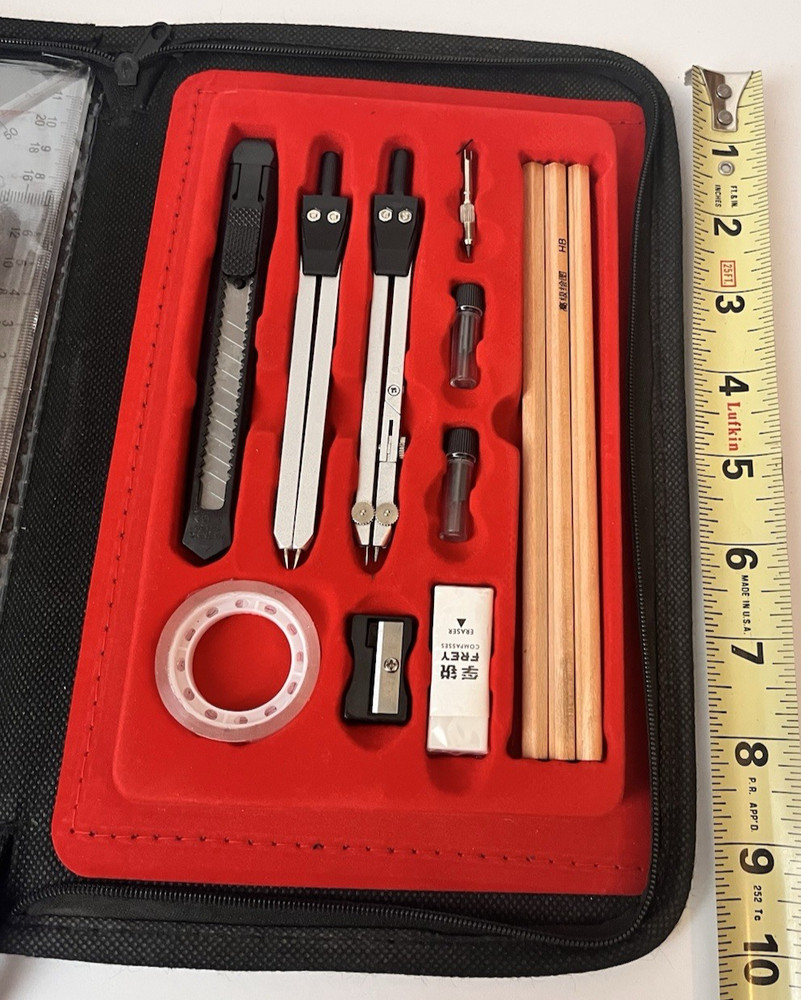 Professional Drawing Drafting Instruments Set in Case Frey Compasses Compass