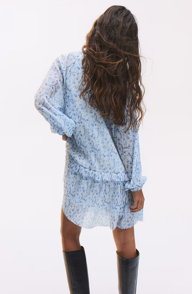 H&M Plissé Jersey Dress (White/Blue floral)