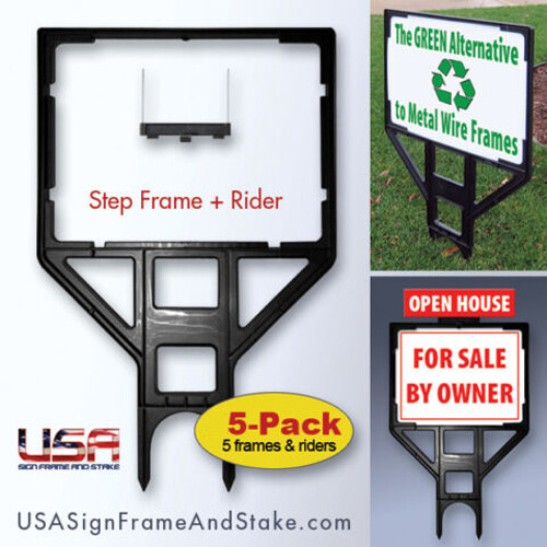 Yard Sign Frame - Real Estate Sign Frame - BLACK - 18x24 - 5-Pack - Lightweight