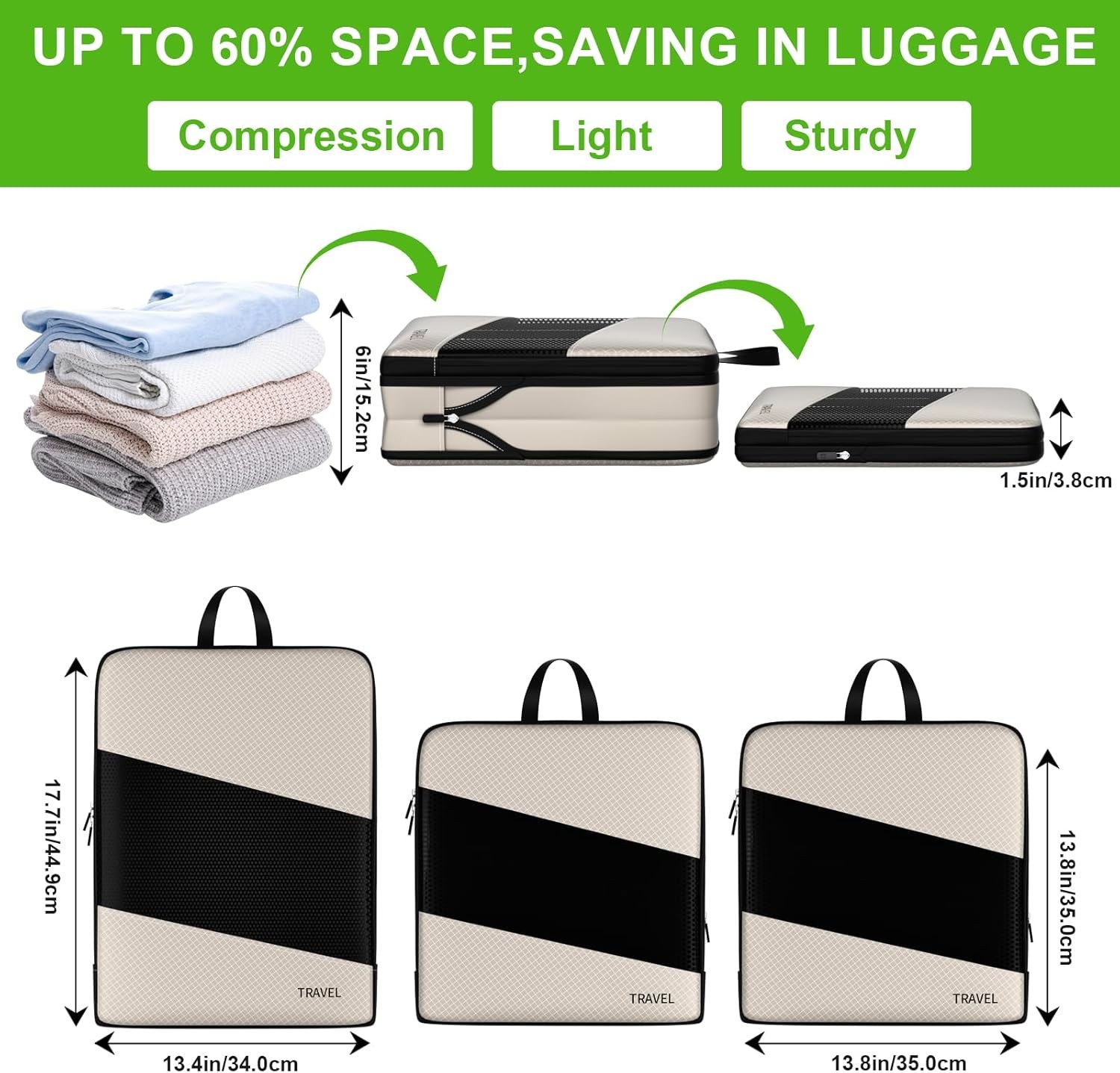 Compression Packing Cubes for Suitcases, 6 Set Travel Organizer Cubes for Tra