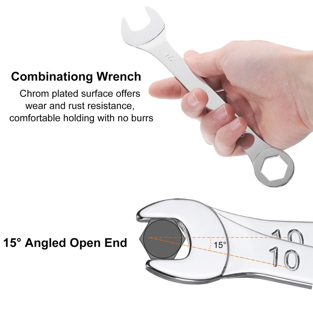 3pcs 10mm Thin Combination Wrench with Offset 6-Point End and Angled Open End
