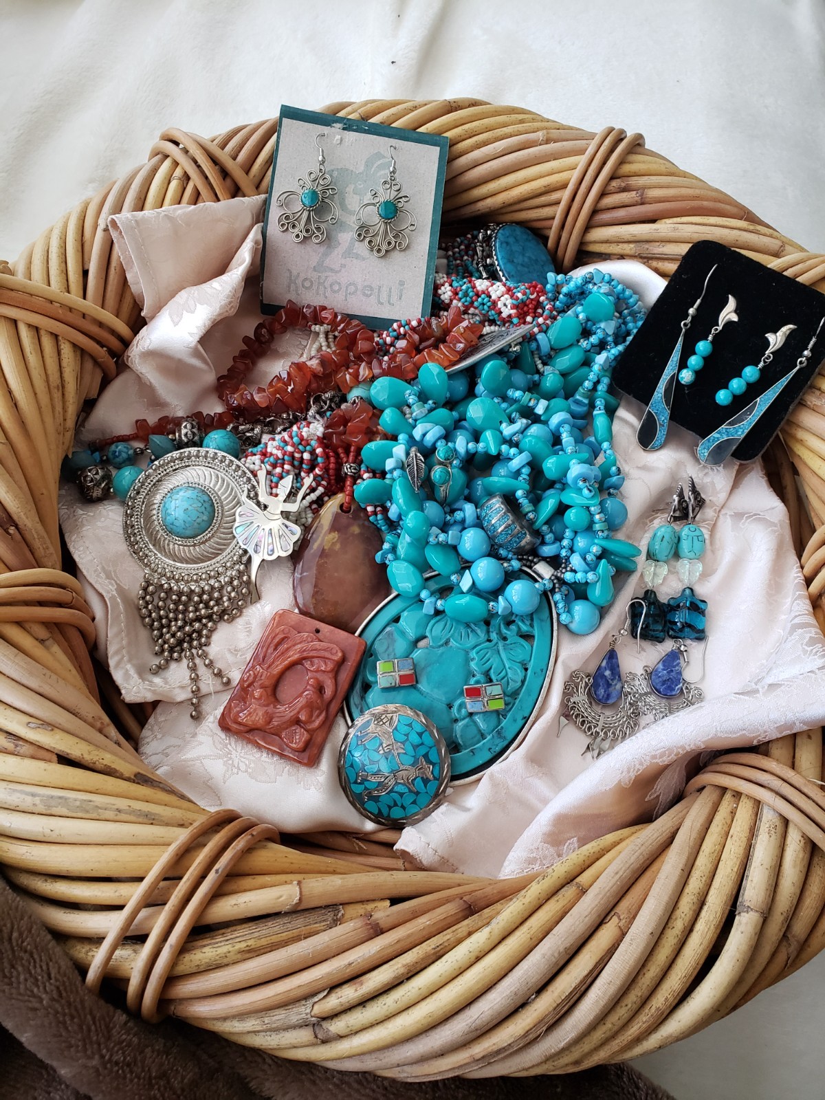 Southwest jewelry lot Sterling Brass Turquoise etc Singed J King DTR Deplause&