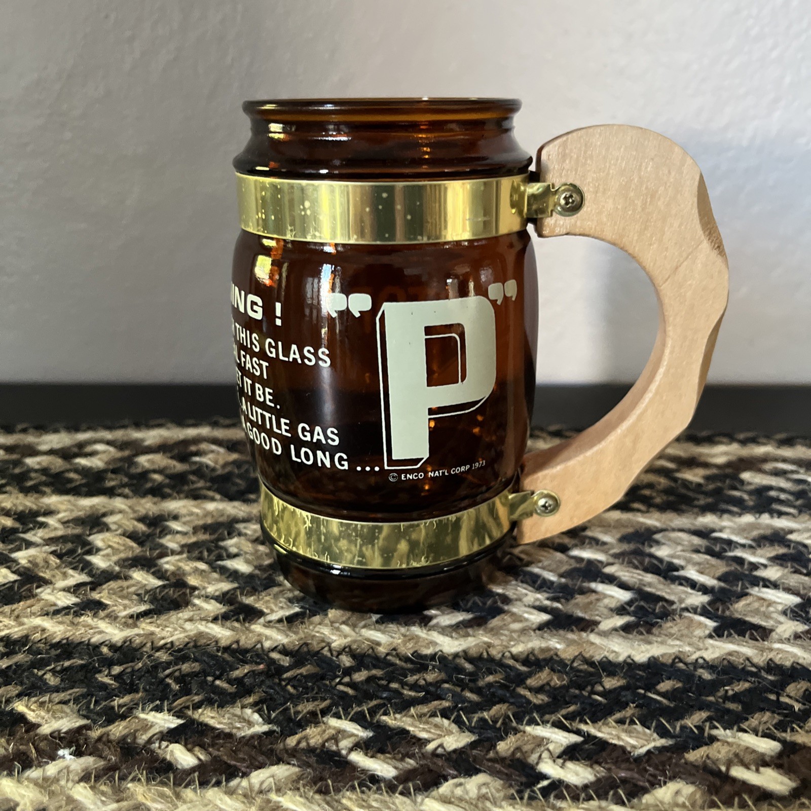 Vintage Amber Glass Novelty Mug Beer Siesta Ware PEE Stop Warning