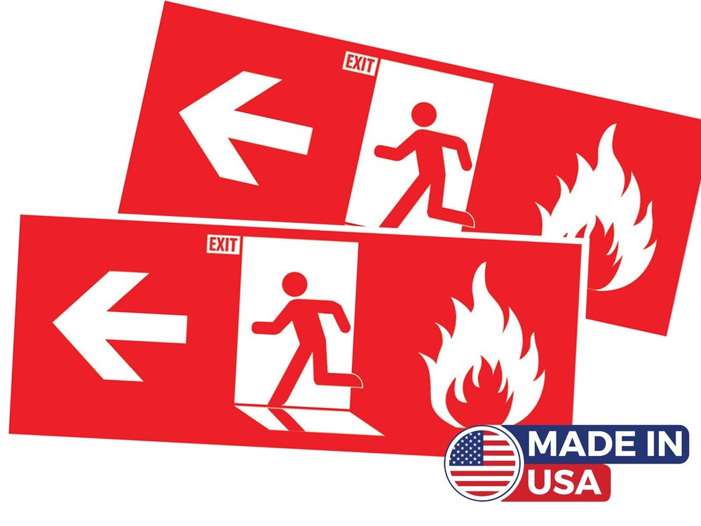 2 x Fire Exit Indicator Sticker - Office Safety Notice - Emergency Sign Decal
