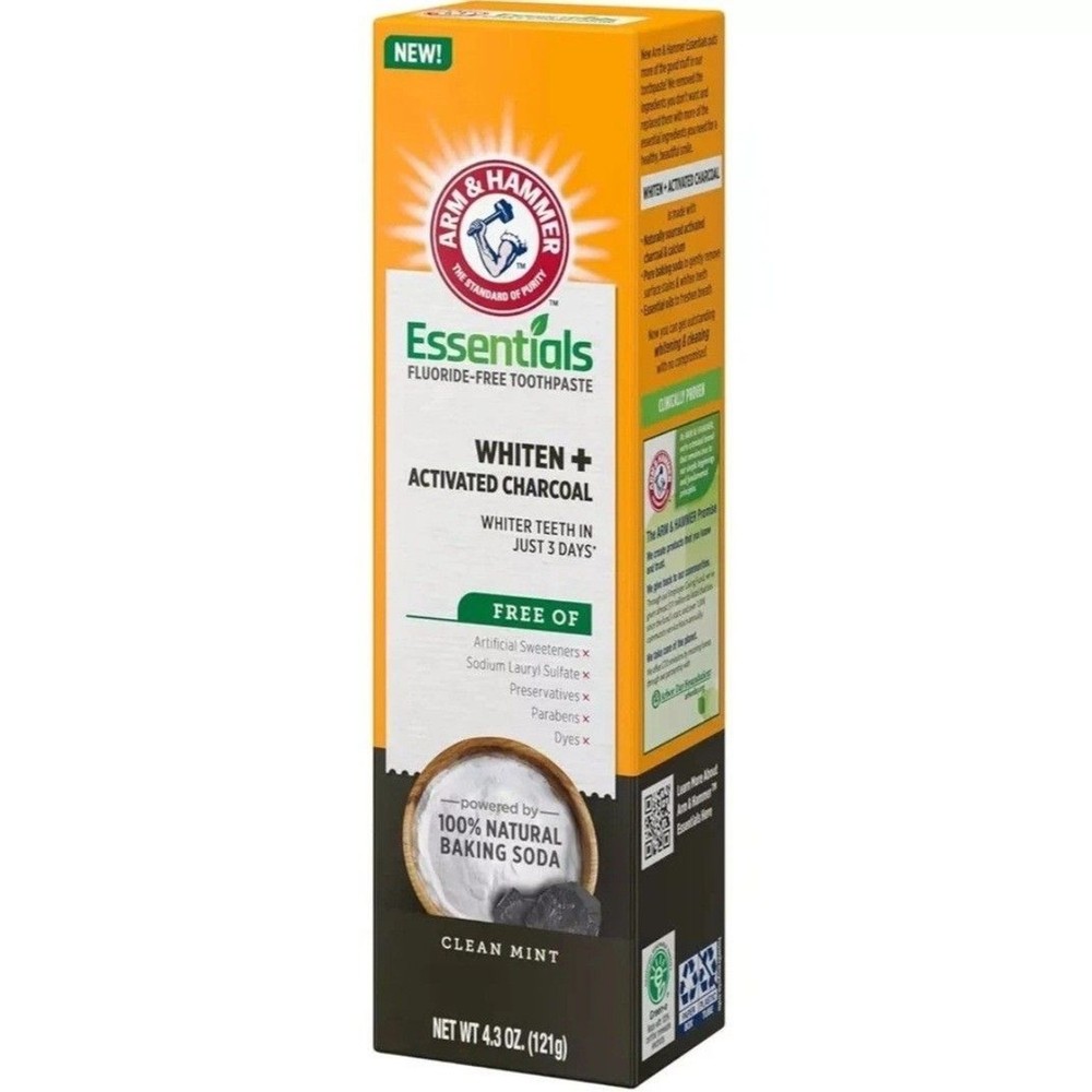 Arm & Hammer Essentials Fluoride-Free Toothpaste Whiten + Activated Charcoal-4 P
