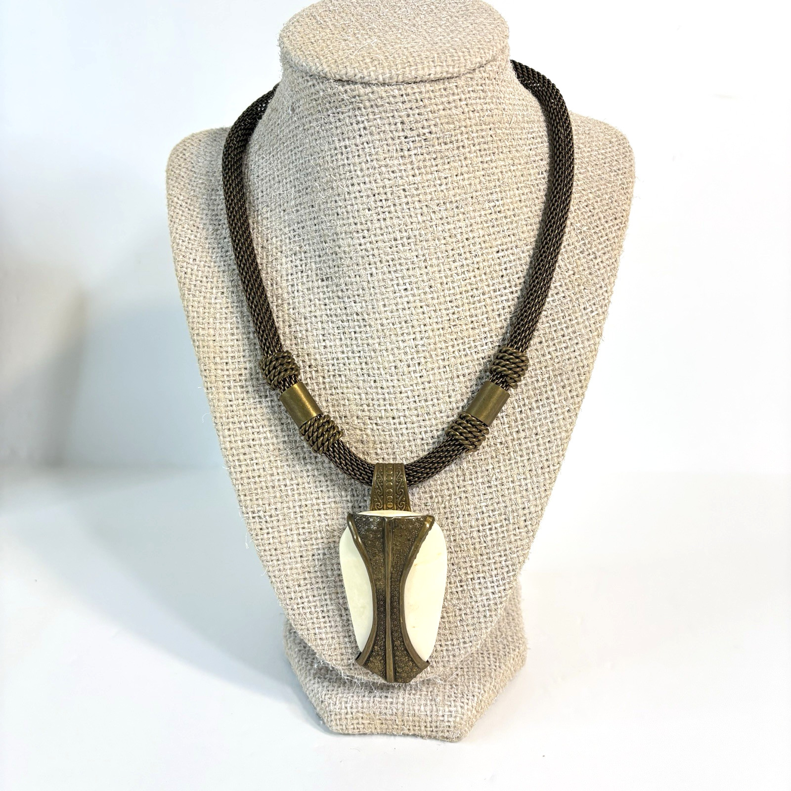 Jan Michaels Necklace Antiqued Brasstone Chunky Pendant Ethnic Boho Artisan