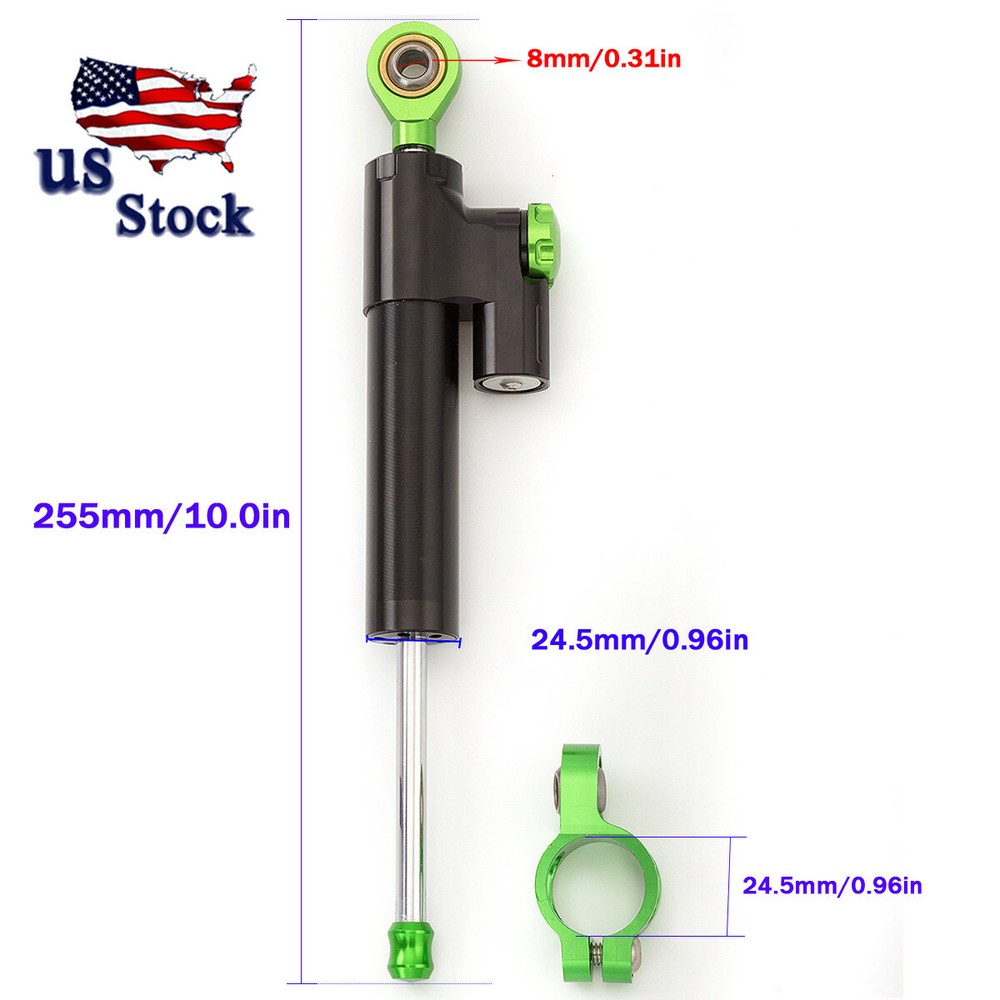 CNC Motorcycle Steering Damper Stabilizer Linear Reversed Control Black&Green