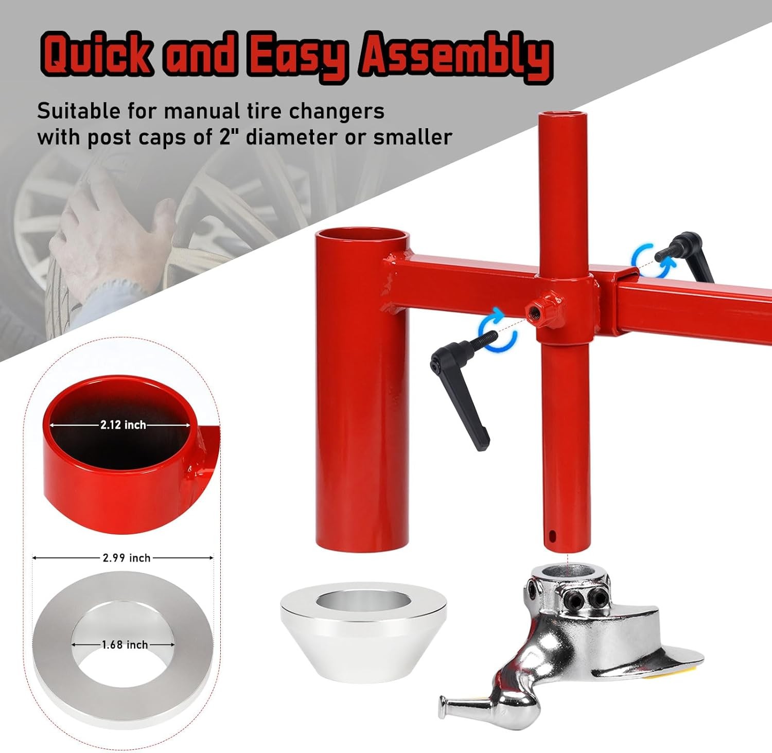 Upgrade Manual Tire Changer Steel Duck Head Mount Kit with Centering Cone RED