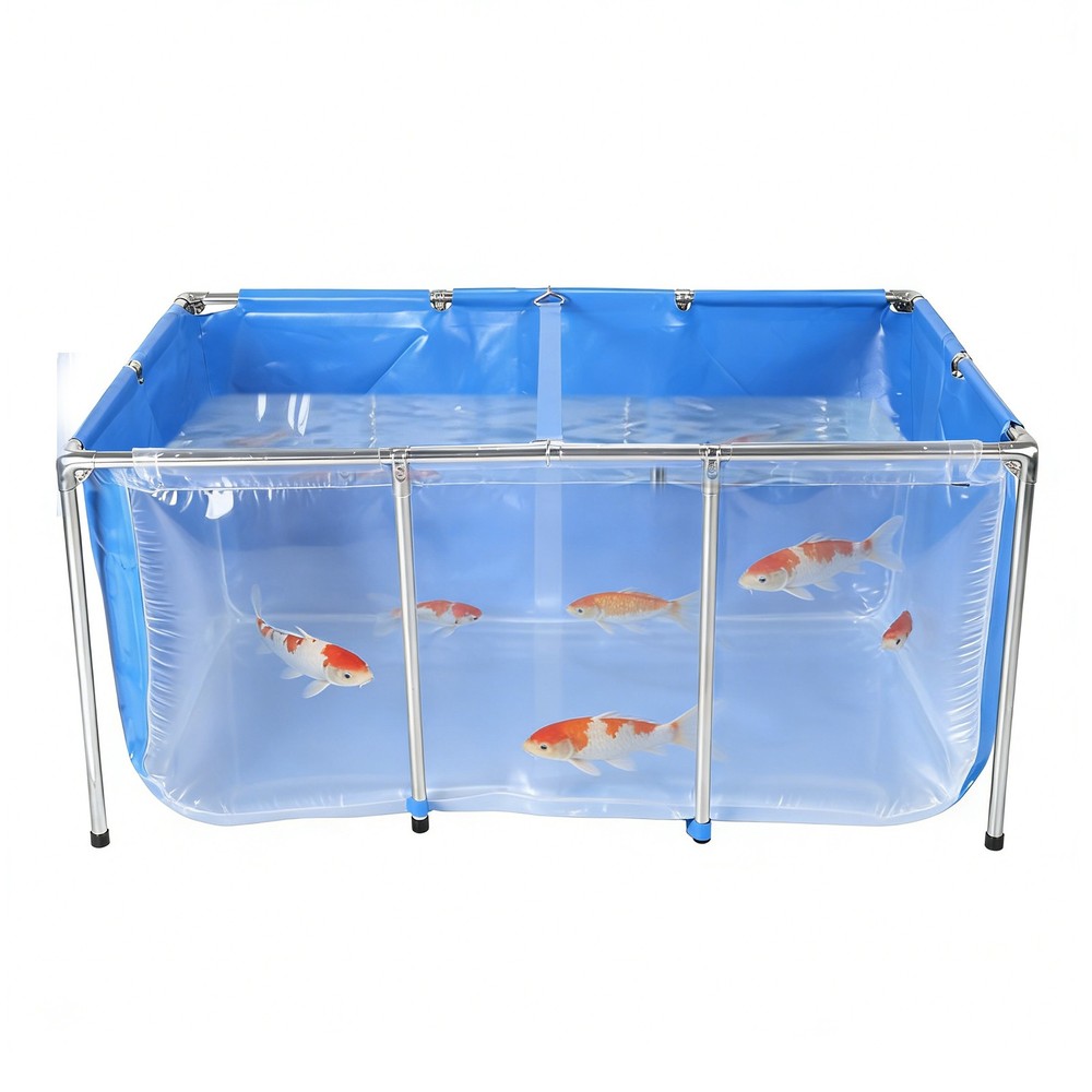 Rectangular Goldfish Tank with Frame & Drain Valve Above Ground Fish Pond Clear