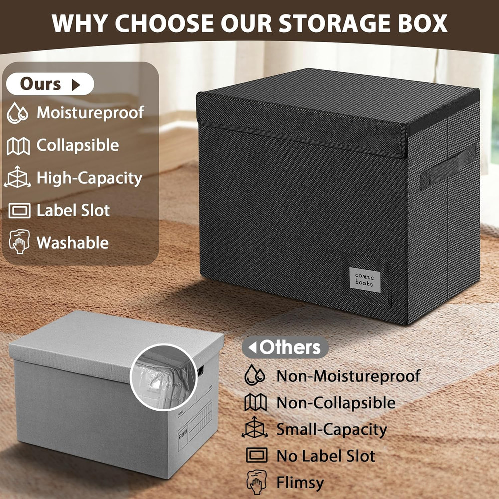 3 Pack Comic Book Storage, Comic Book Box Collapsible and Stackable Comic Short