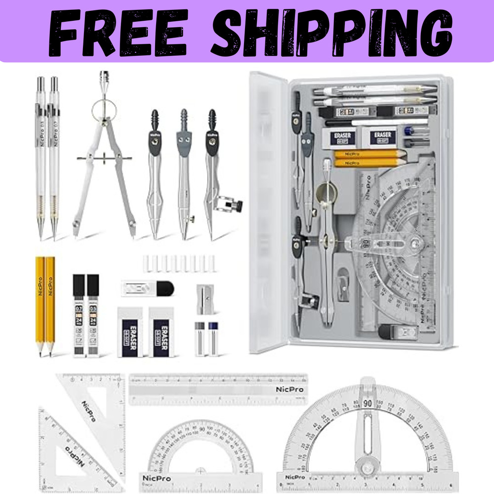 Nicpro 22 PCS Compass Geometry Tools with Case, Drafting Tools Geometry Set with