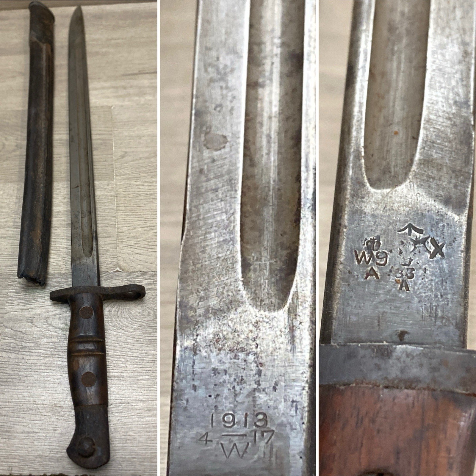 RARE ORIGINAL US MADE BRITISH M1913 BAYONET AND SCABBARD MAKER WINCHESTER 1917