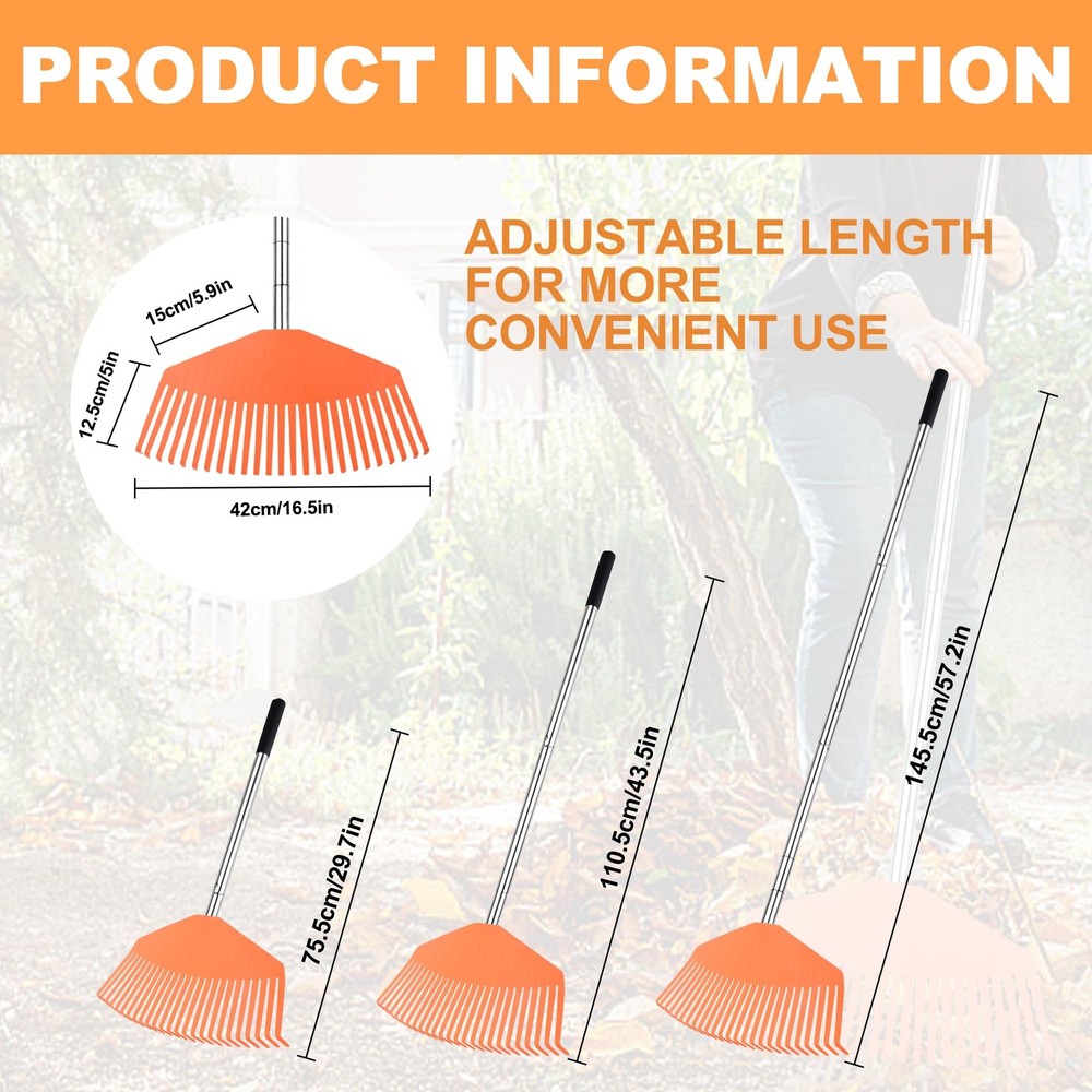 YEELOR Leaf Rake16.5 Wide Adjustable Handle Rake - Plastic Head, Yellow