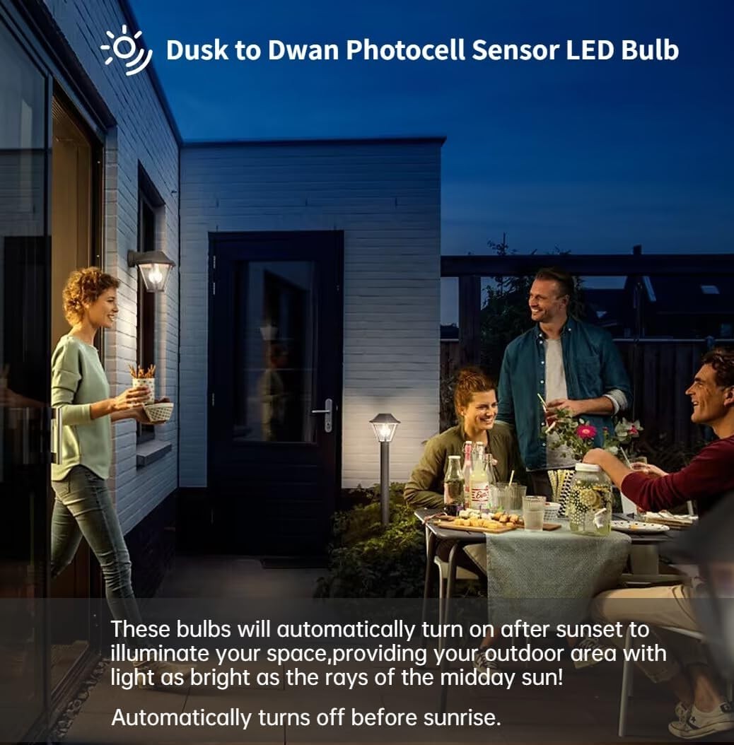 4-Pack Dusk to Dawn Light Bulbs Outdoor 75 Watt Equivalent, Automatic On/Off Sen