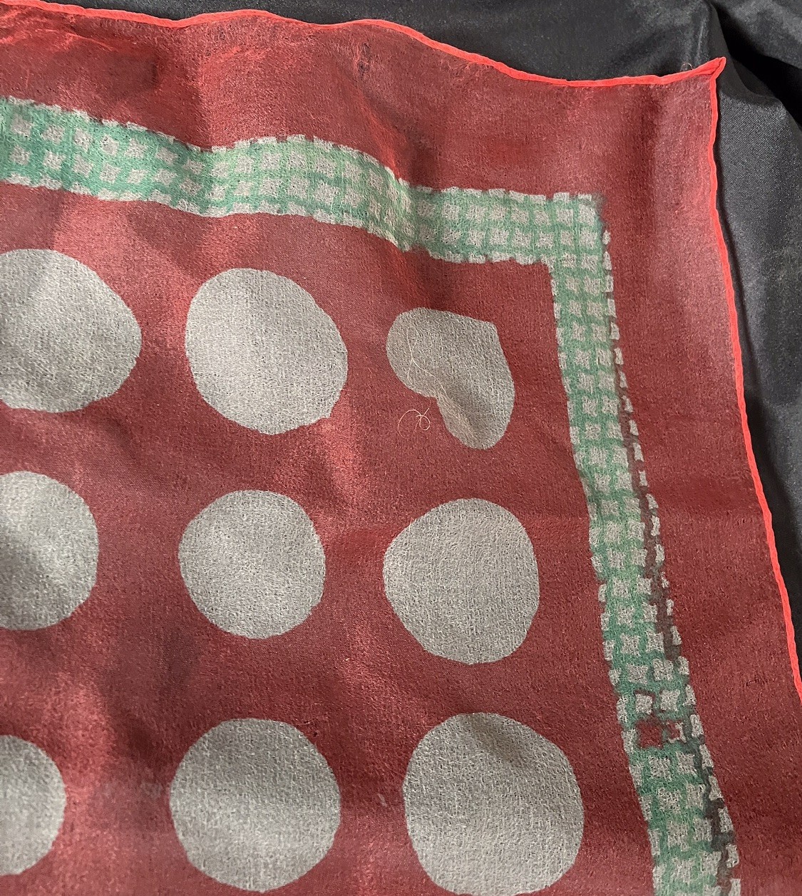 Vtg Sheer Chiffon Nylon SCARF Red Green White Polka Dots Scarf MCM 26” Sq