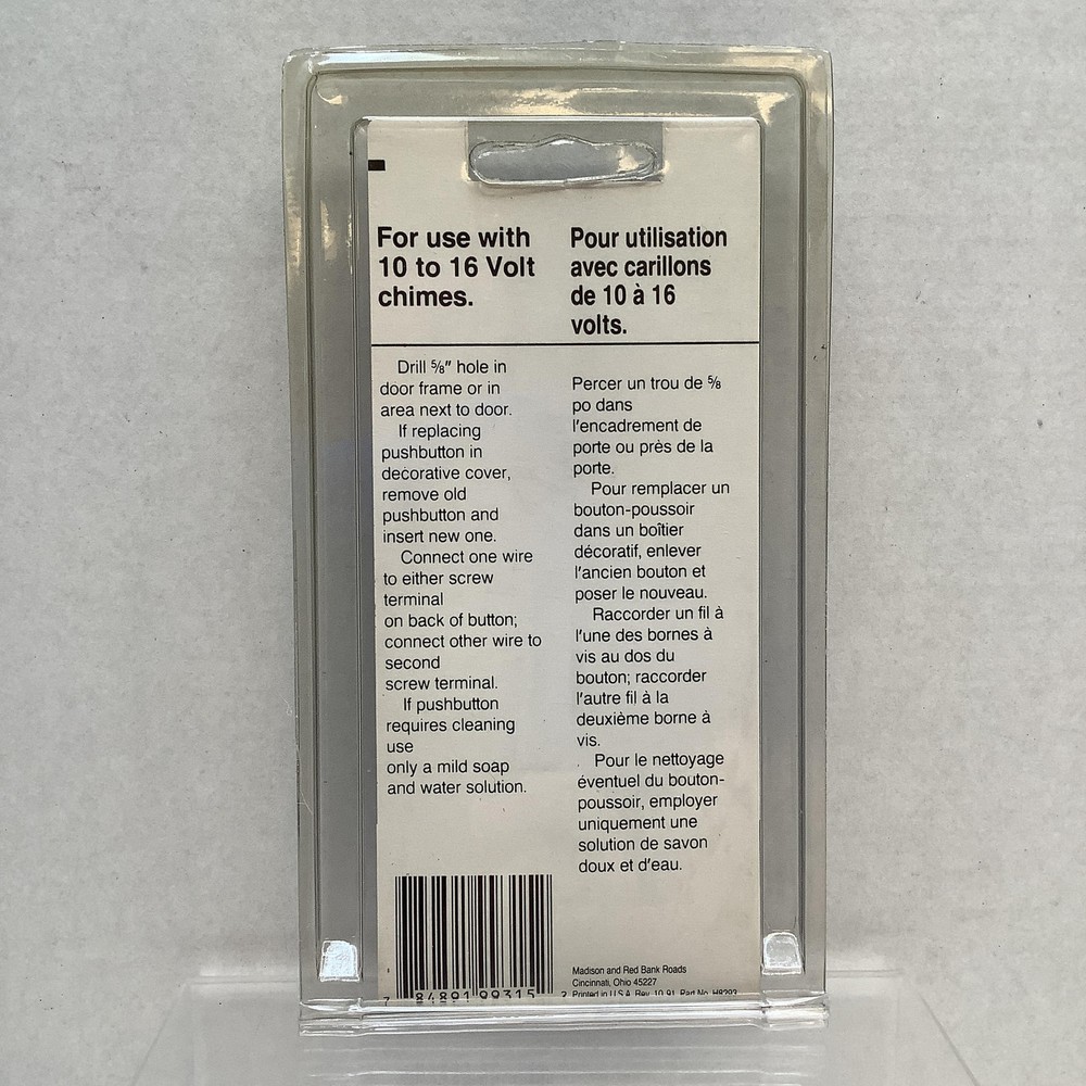 2-Pack NuTone PB-12NV Plastic Rectangular Door Bell Decorator Push Button 16 V