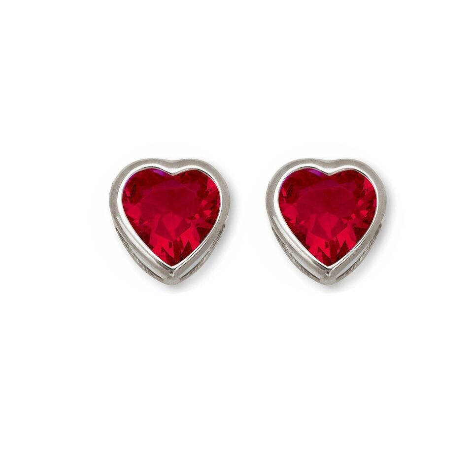 14K Solid Yellow/White Gold Heart Stud Earrings Birthstone