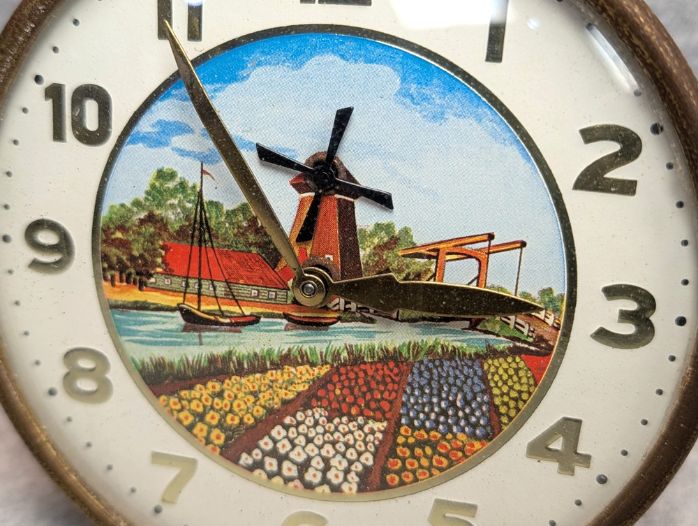 Vintage Animated Mechanical Dutch Windmill Table Desk Clock WORKS