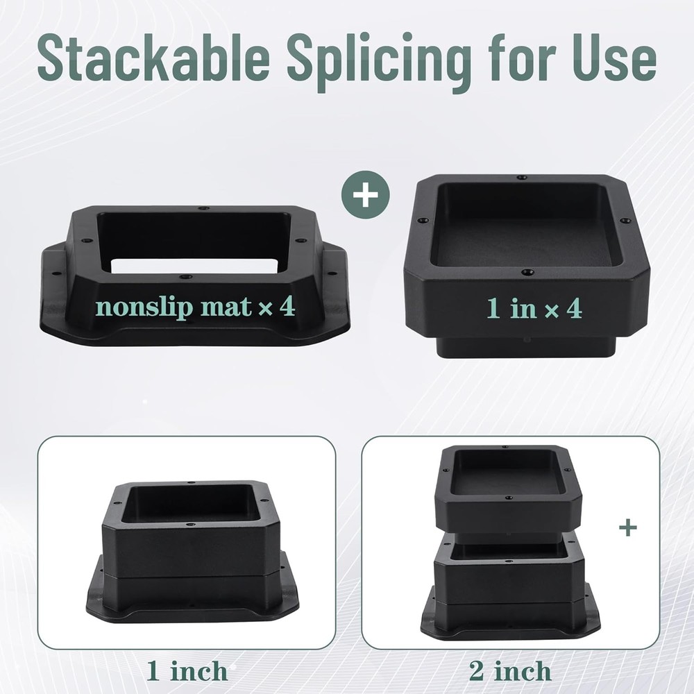 Sleek Plastic Bed Risers - 1-Inch Elevation, Heavy Duty Support Up to 2000lbs