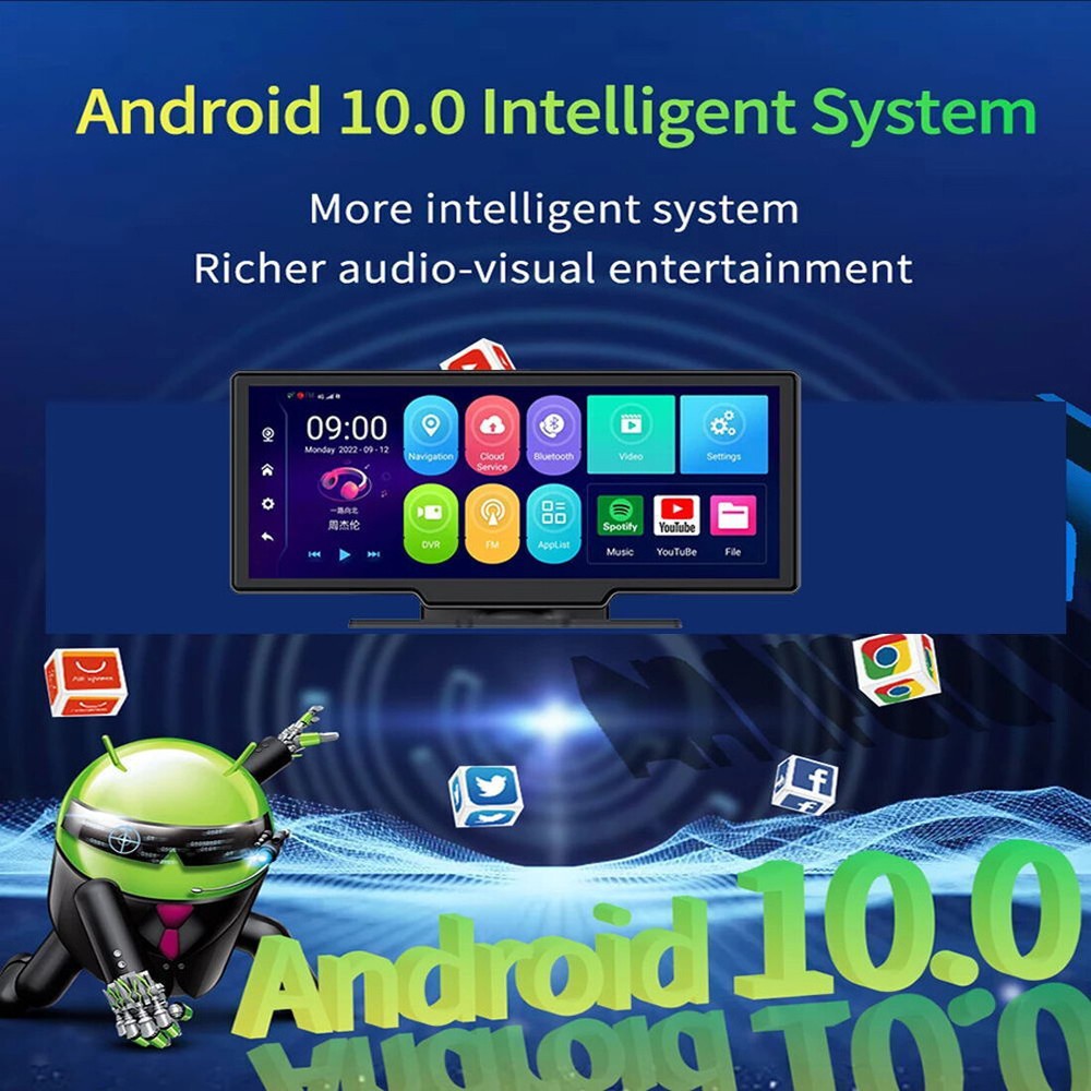 Car Dashboard Carplay&Android Auto Dash Camera Android 10 Rearview Mirror DVR