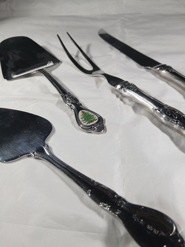 Spode Christmas Tree Serving Utensil Set 4 Piece Fork.knife.grader.cake Server