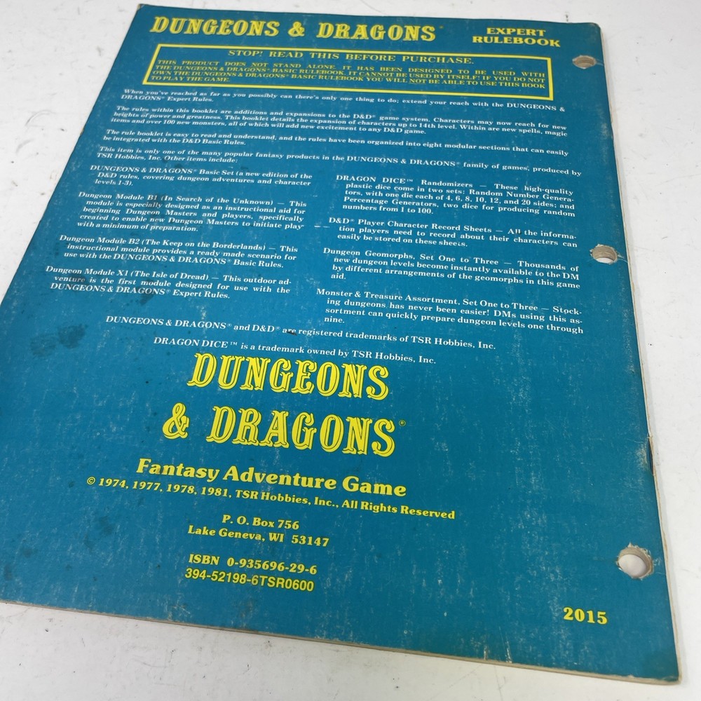 Expert Rulebook D&D basic TSR BECMI Dungeons Dragons First printing 1981