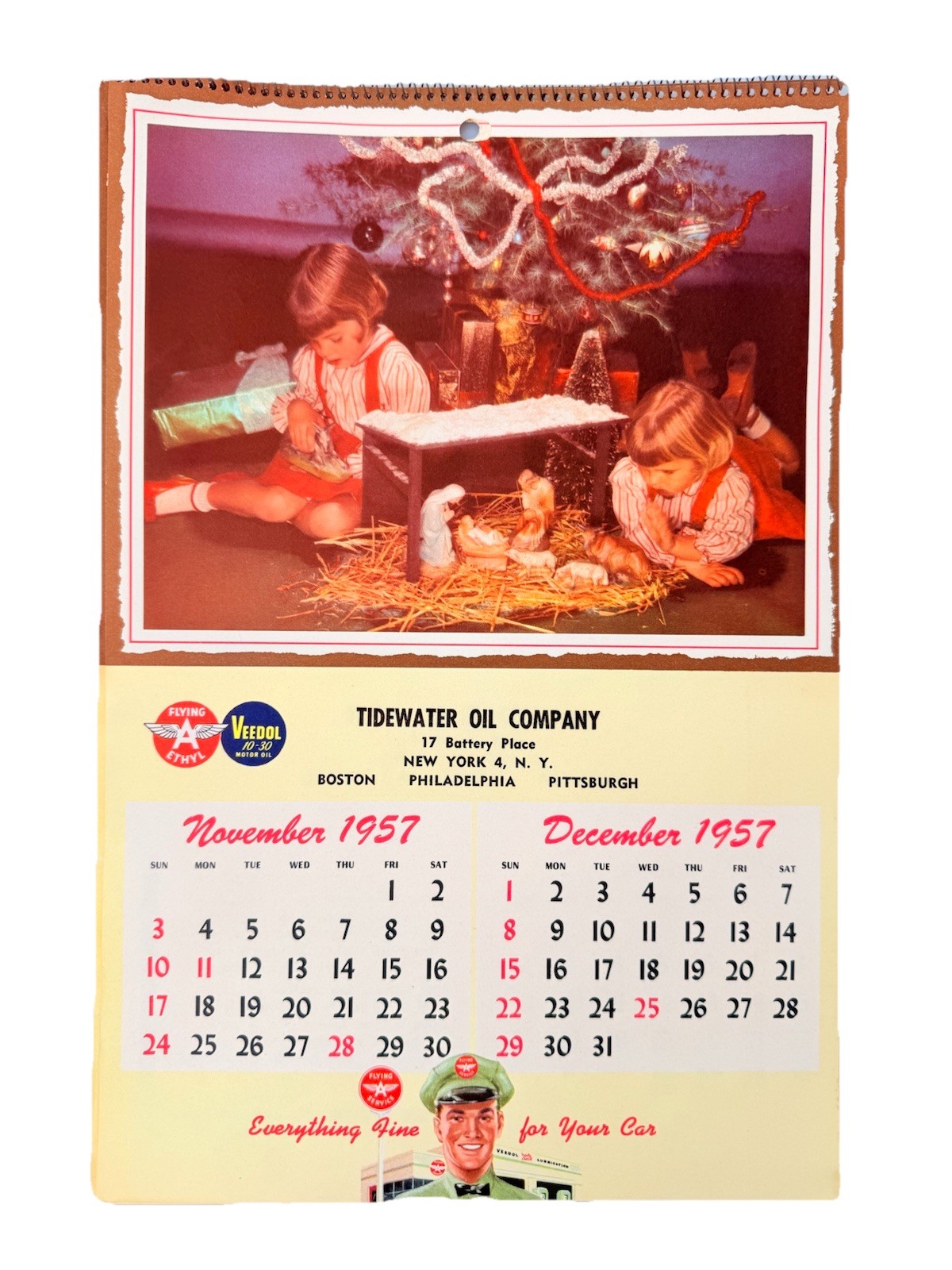 1957 Seasons Greetings Tydol Veedol Flying A Ethyl Oil Advertising Calendar NY