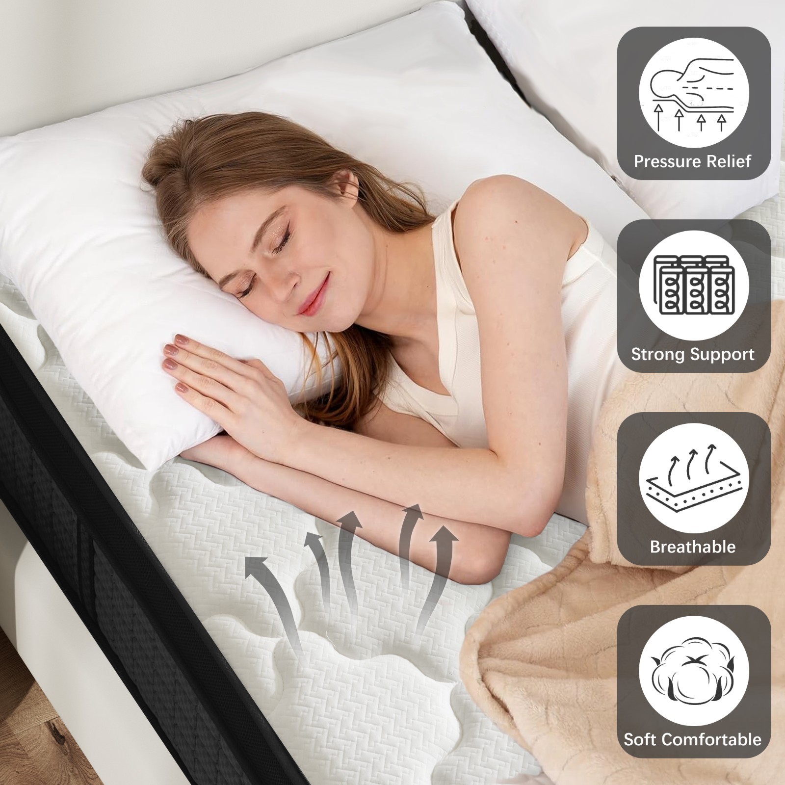 14" California King Mattress Medium Firm Pocket Spring Hybrid Motion Isolation