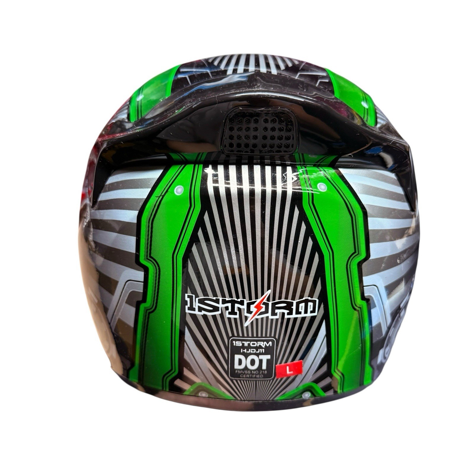 1STORM Motorcycle Bike Full Face Helmet Mechanic Skull Green Large