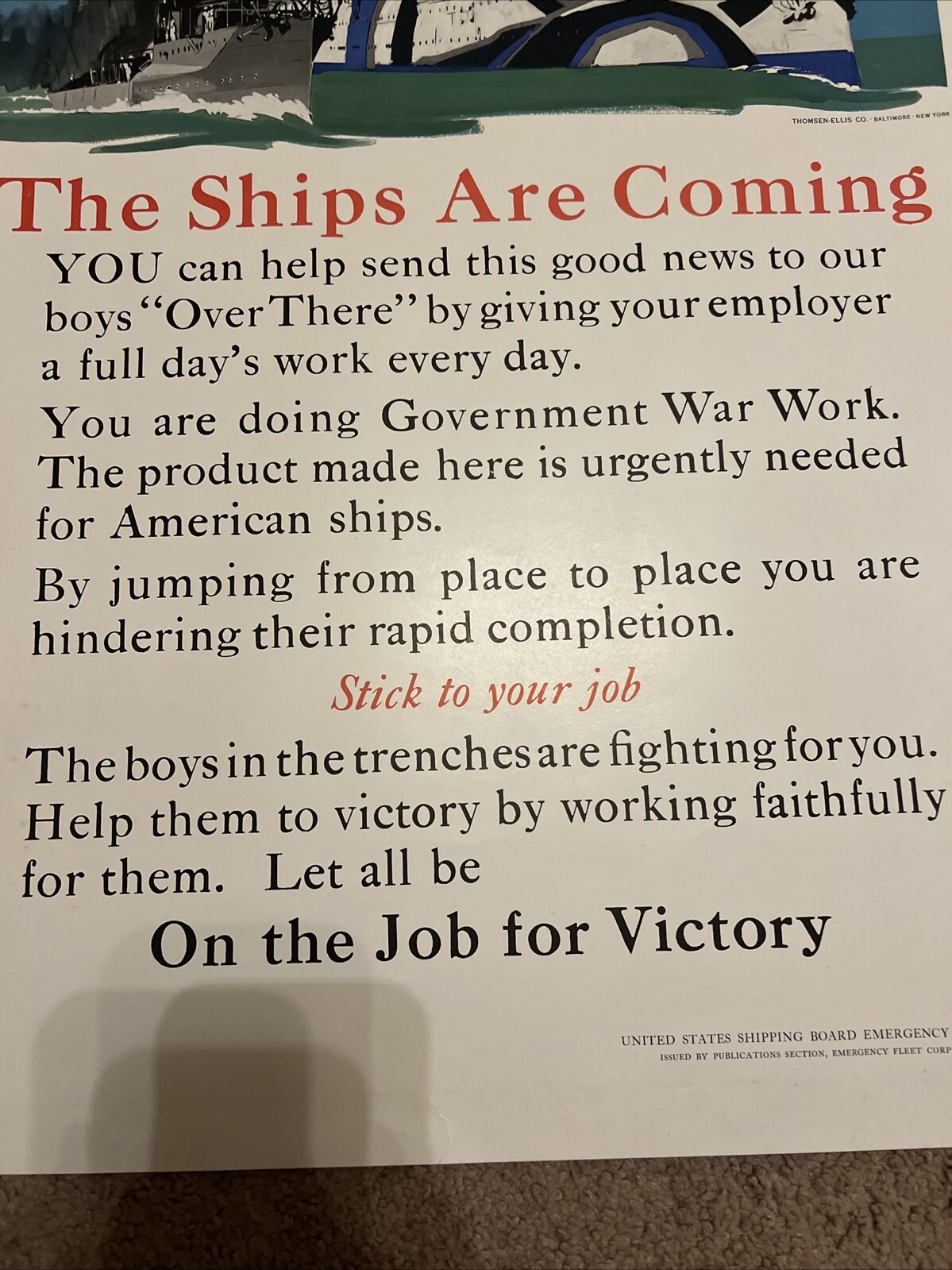WWI Poster The Ships Are Coming Original Victory