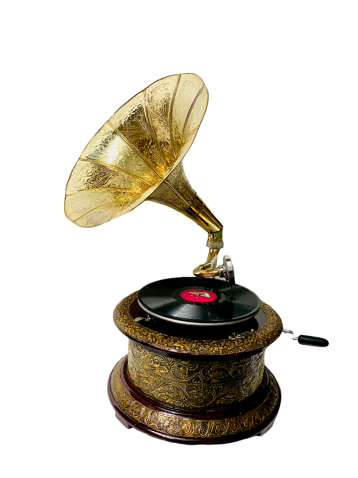 Wooden Solid HMV Gramophone Fully Functional working Fhonograpf, win-up record