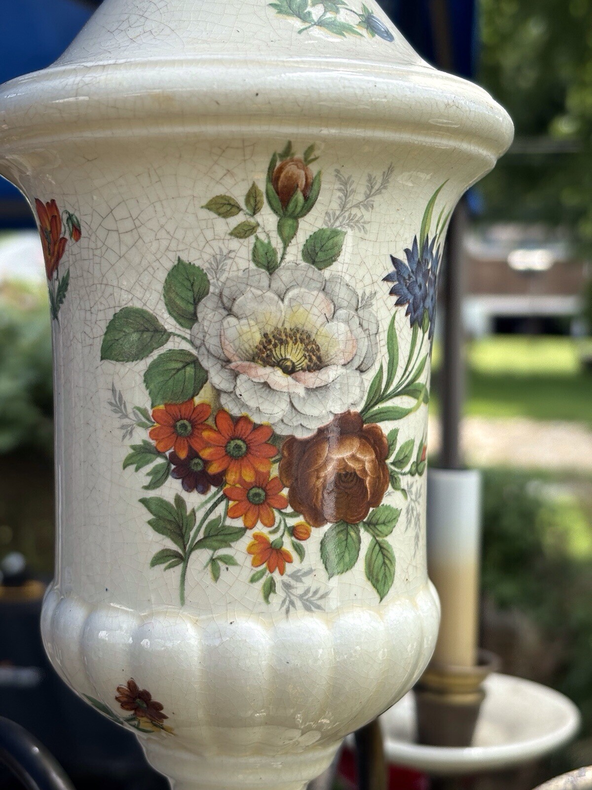 French hand painted 6 arm Porcelain Chandelier from the 20-40s