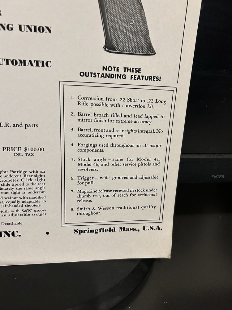 Original Smith & Wesson .22 Shorts Automatic Model 41 Poster Advertising