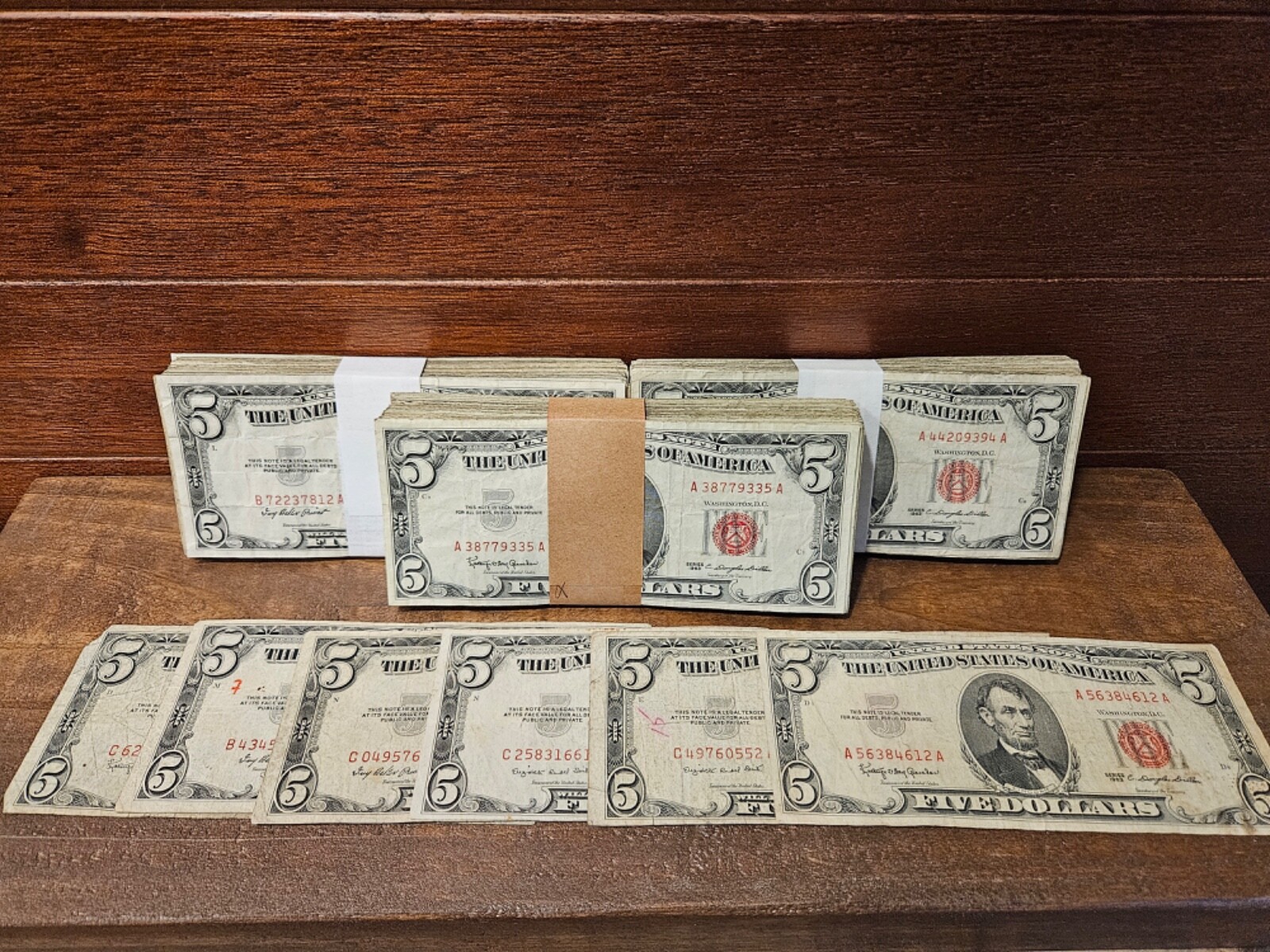 U.S. $5 Five Dollar Red Seal Circulated Condition One Note mix 1963