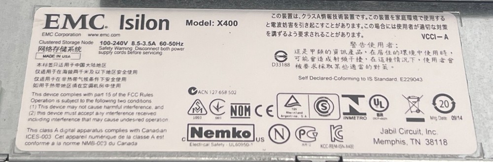 EMC Isilon X400 Storage Node With 2 x Intel Xeon E5645, 20GB RAM