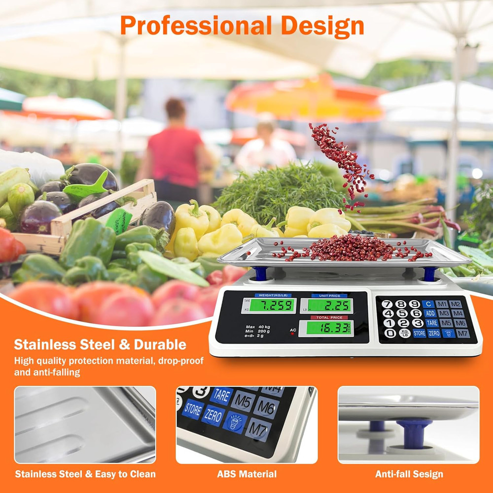 88Lb/40Kg Price Computing Scale, Digital Price Computing Scale with Stainless St